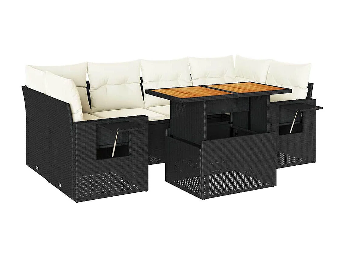 Set Divani da Giardino con Cuscini 7pz Nero Polyrattan