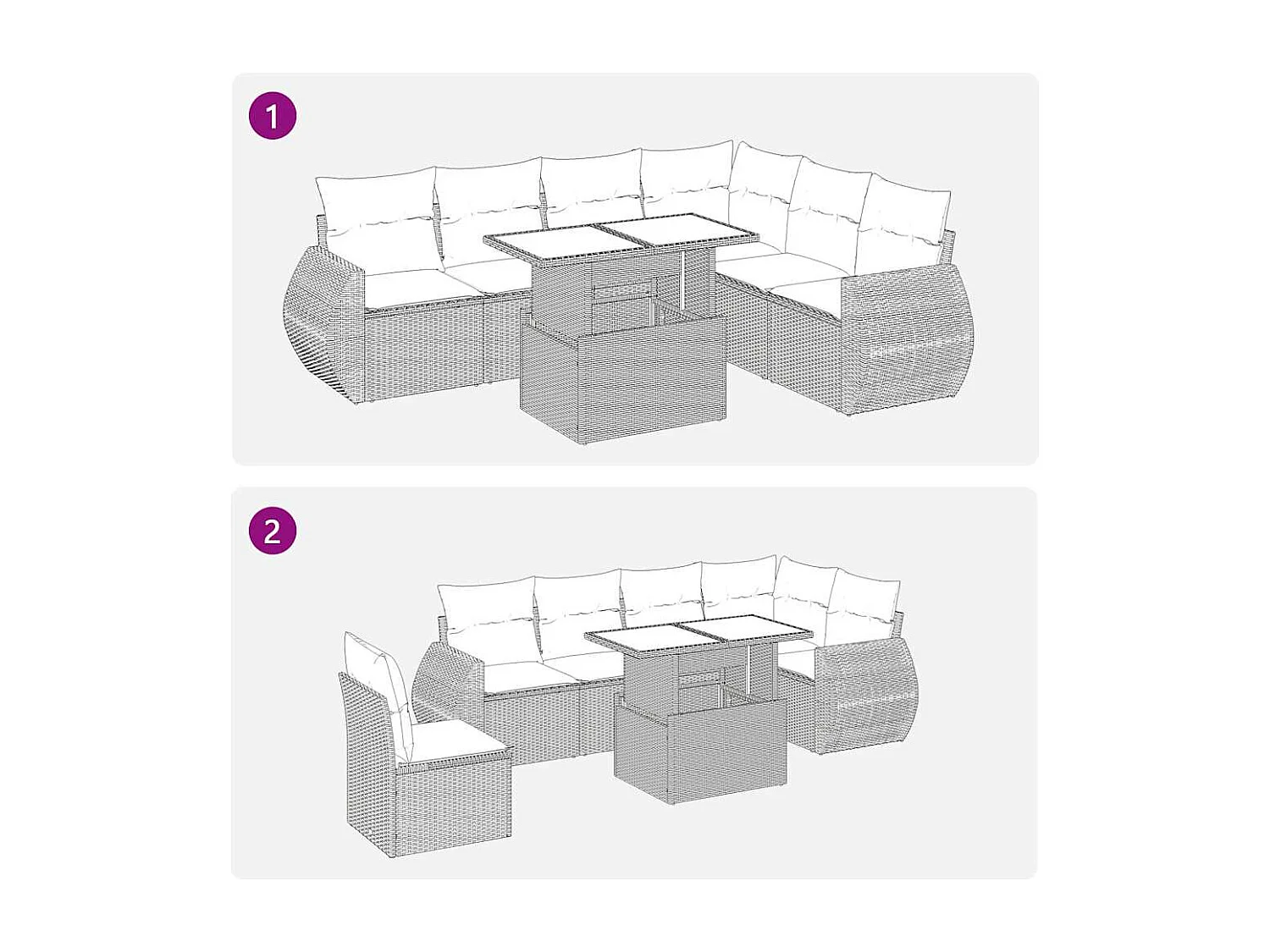 Set Divani da Giardino 7 pz con Cuscini Beige in Polyrattan