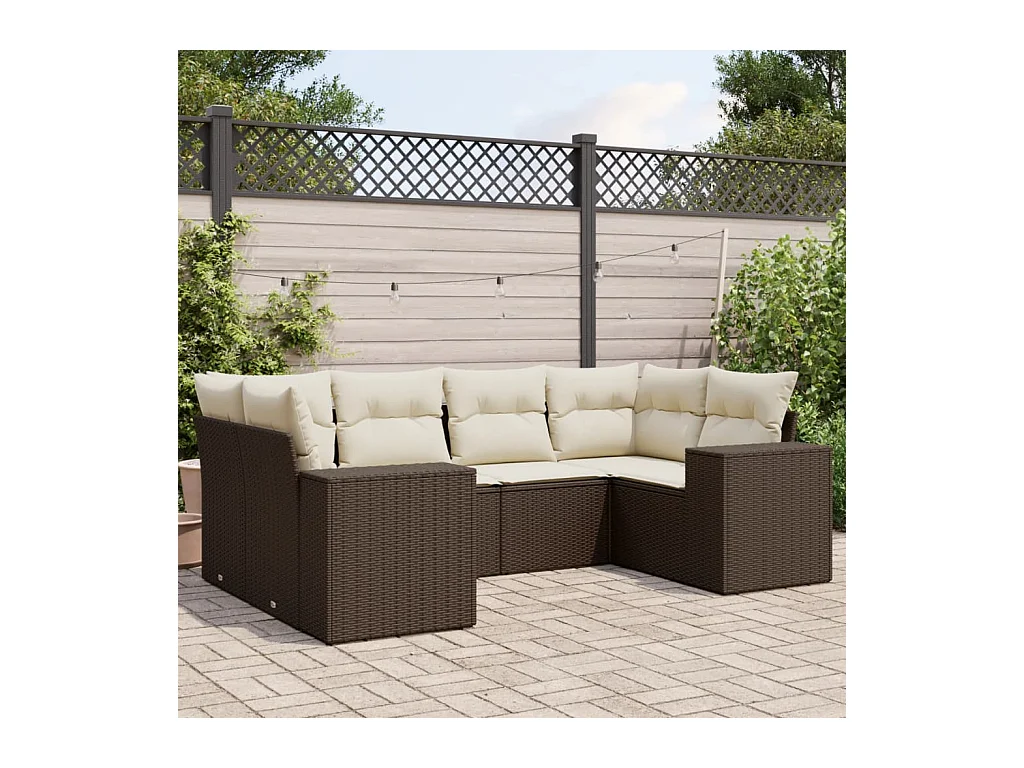 Set Divano da Giardino 6 pz con Cuscini Marrone in Polyrattan