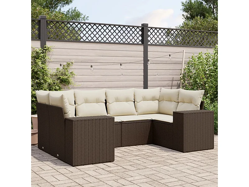 Salon de jardin avec coussins 6 pcs marron résine tressée