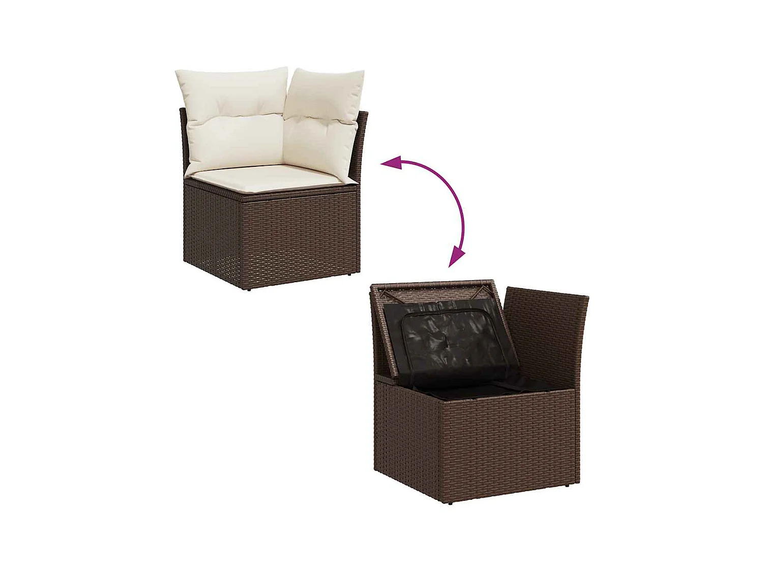 Salon de jardin avec coussins 6 pcs marron résine tressée