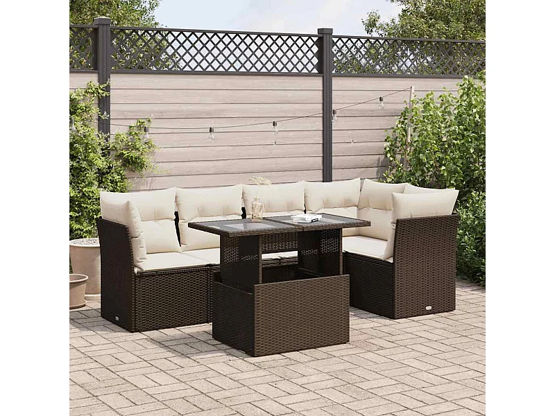 Set Divano da Giardino 6 pz con Cuscini Marrone in Polyrattan
