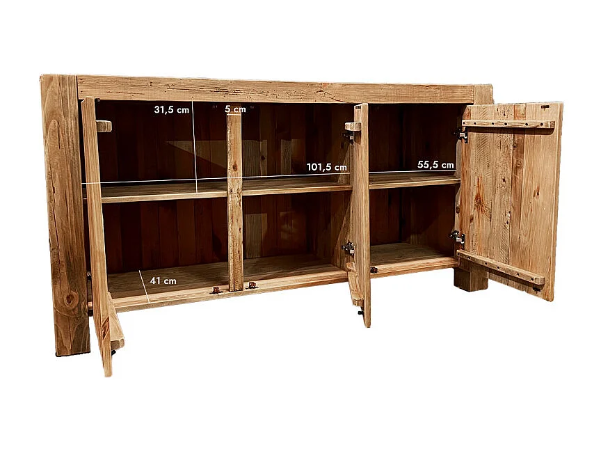 Buffet 168 cm 3 portes 3 tablettes bois de pin massif recyclé - CHALET