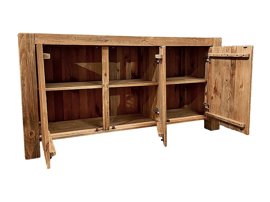 Buffet 168 cm 3 portes 3 tablettes bois de pin massif recyclé - CHALET