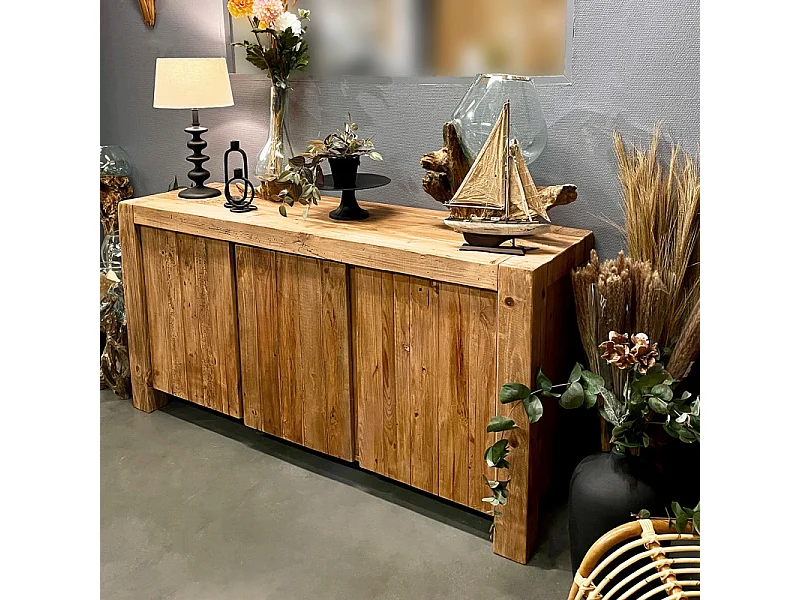 Buffet 168 cm 3 portes 3 tablettes bois de pin massif recyclé - CHALET