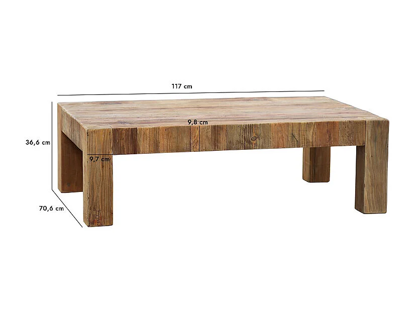 Table basse rectangulaire 117 cm bois de pin massif recyclé - CHALET