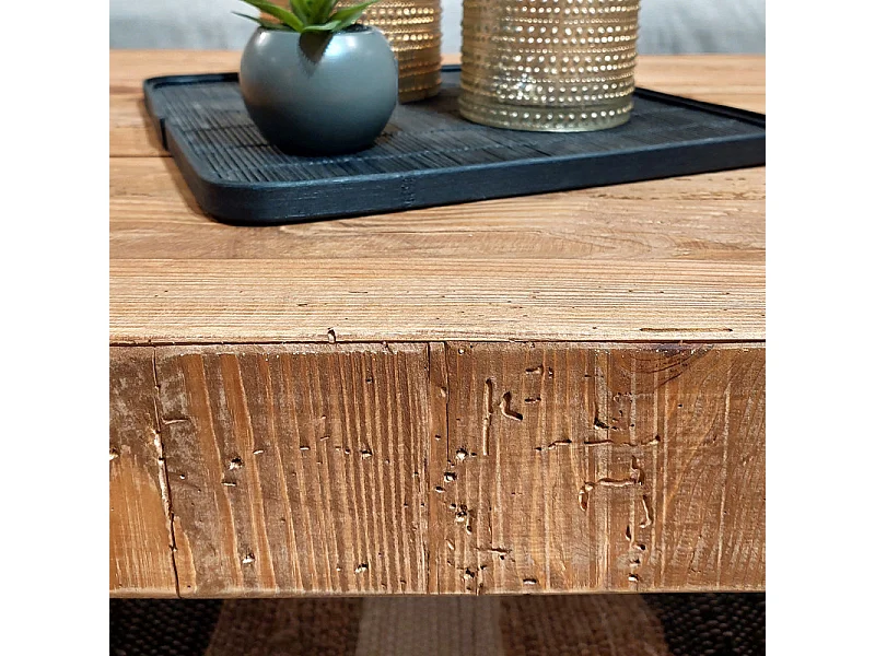 Table basse rectangulaire 117 cm bois de pin massif recyclé - CHALET
