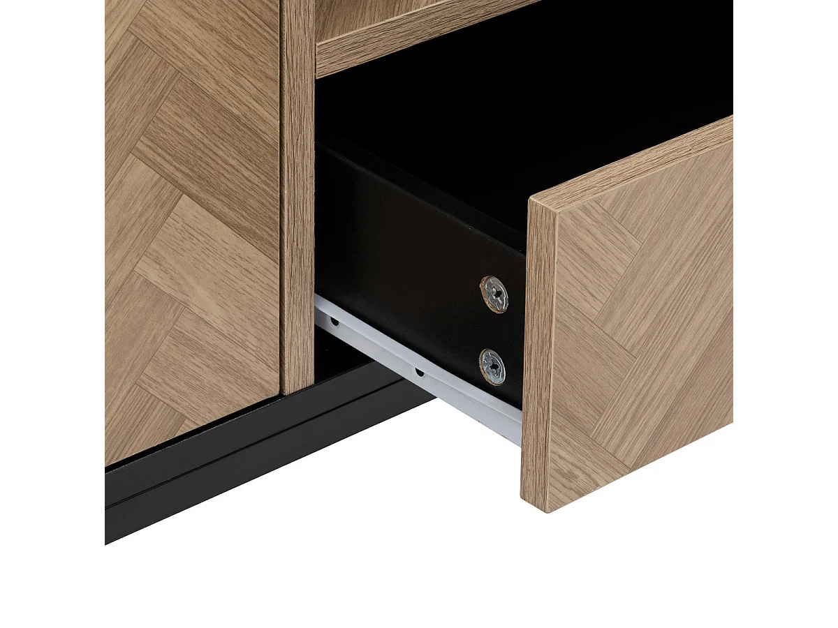 Meuble TV 2 Portes & 1 Tiroir "Chevrons" 120cm Naturel & Noir