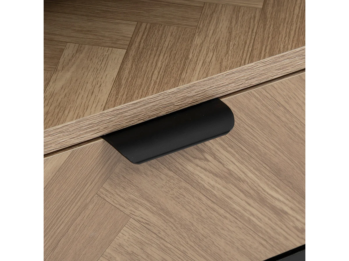 Meuble TV 2 Portes & 1 Tiroir "Chevrons" 120cm Naturel & Noir