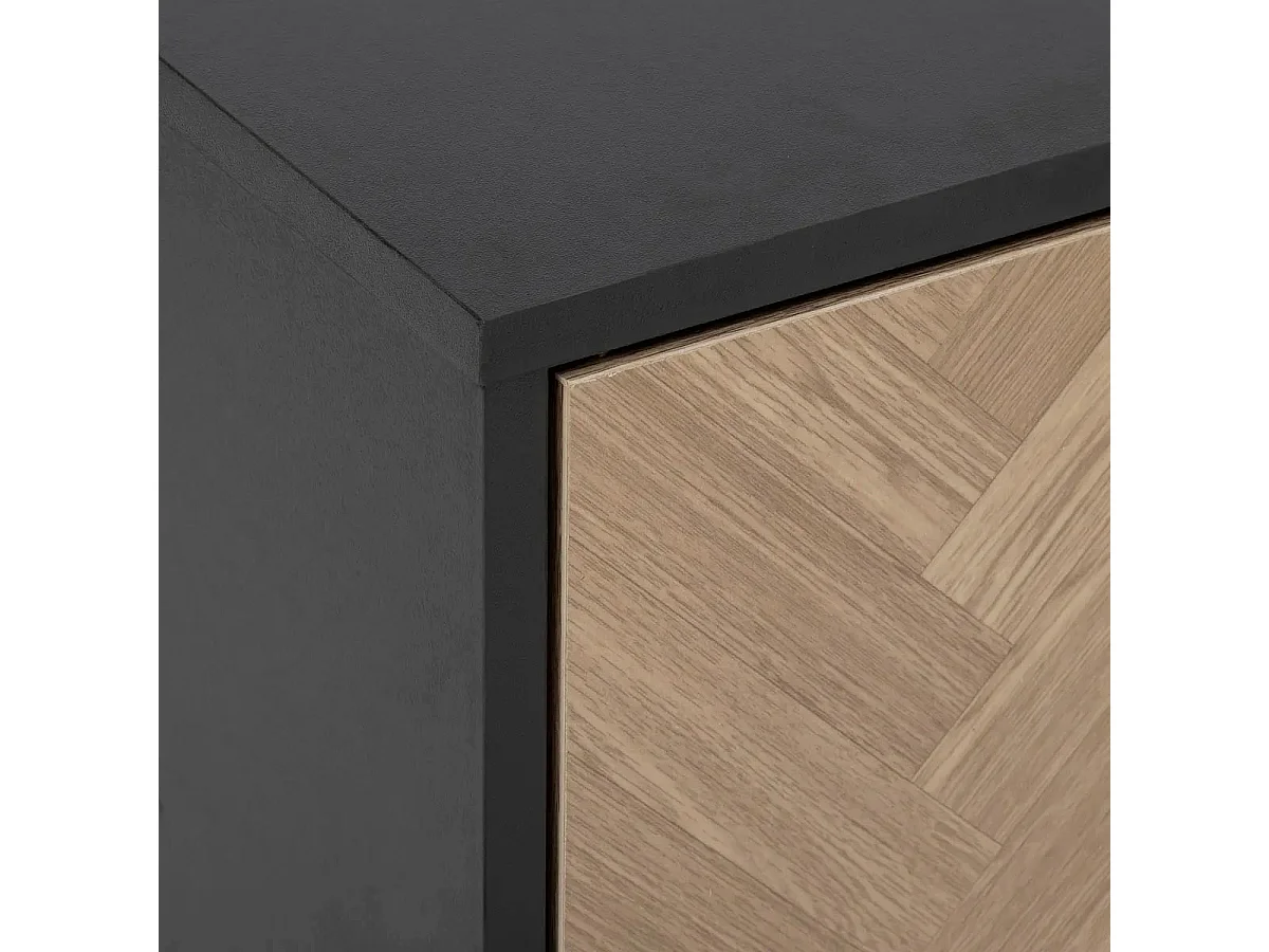 Meuble TV 2 Portes & 1 Tiroir "Chevrons" 120cm Naturel & Noir