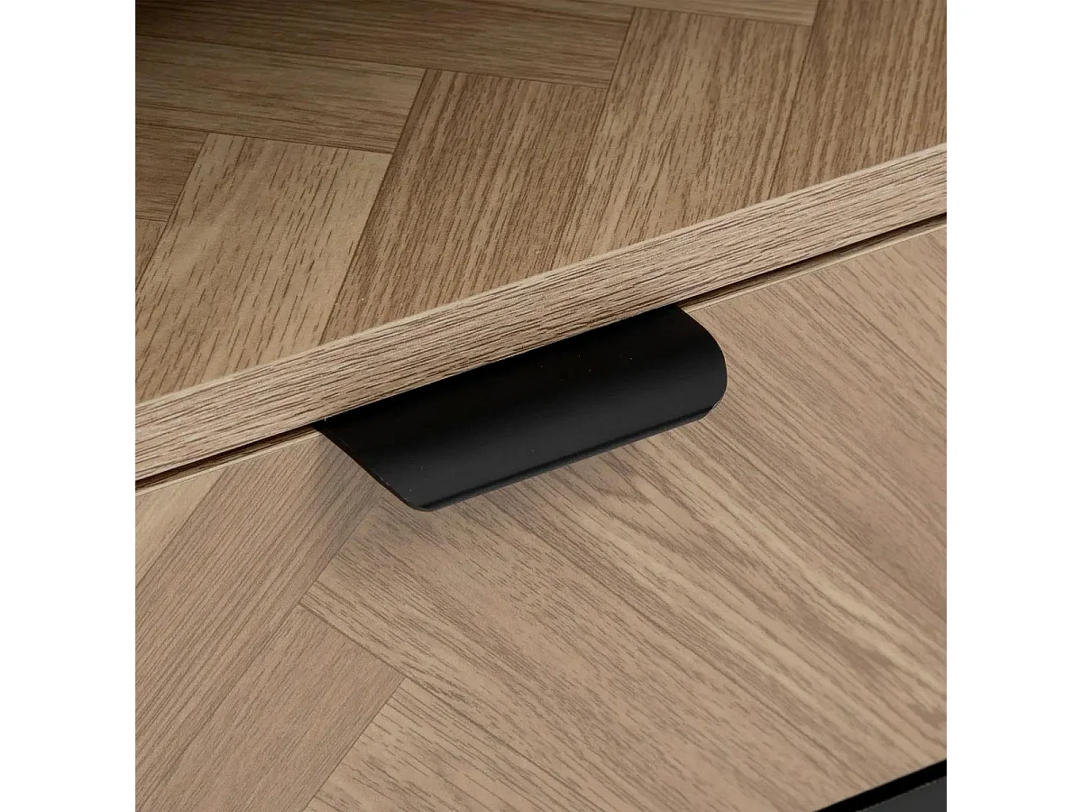 Meuble TV 2 Portes & 1 Tiroir "Chevrons" 120cm Naturel & Noir