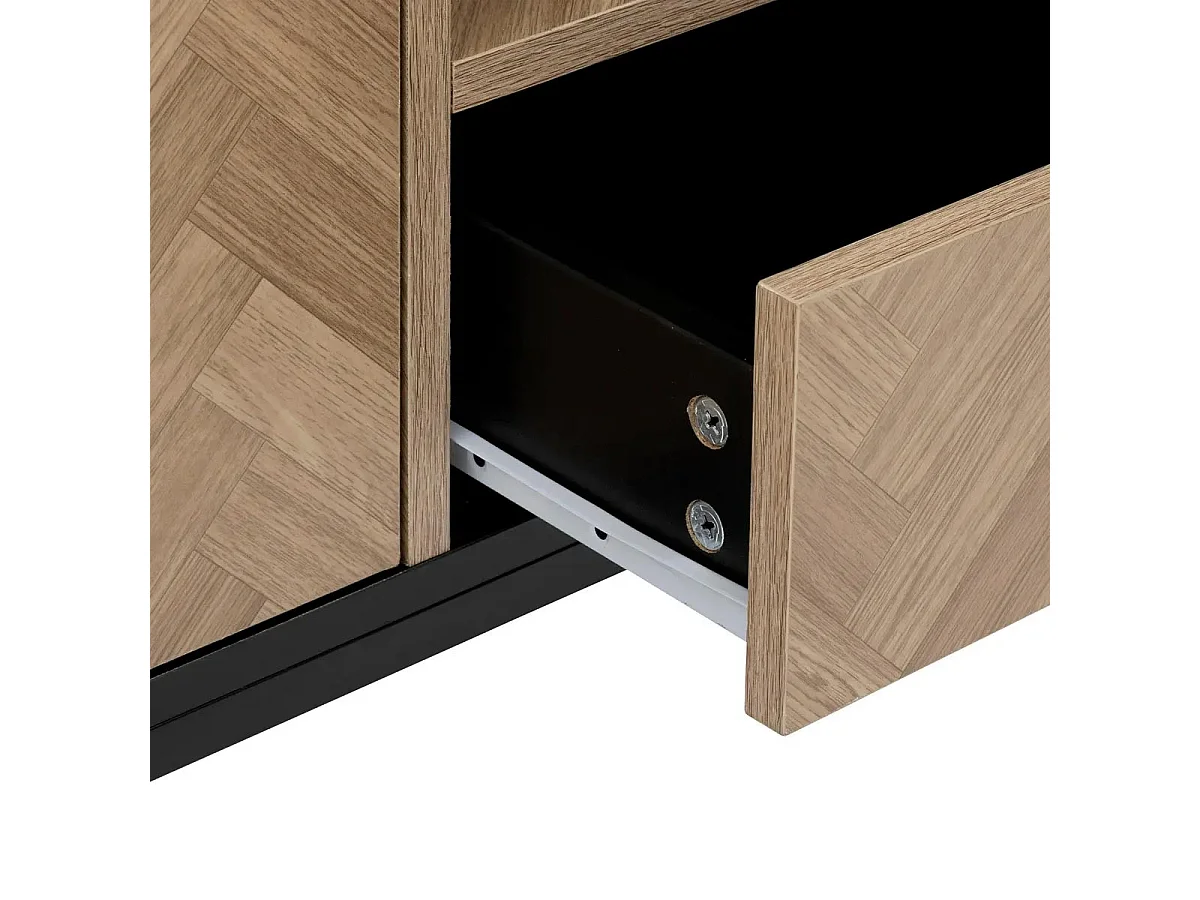Meuble TV 2 Portes & 1 Tiroir "Chevrons" 120cm Naturel & Noir