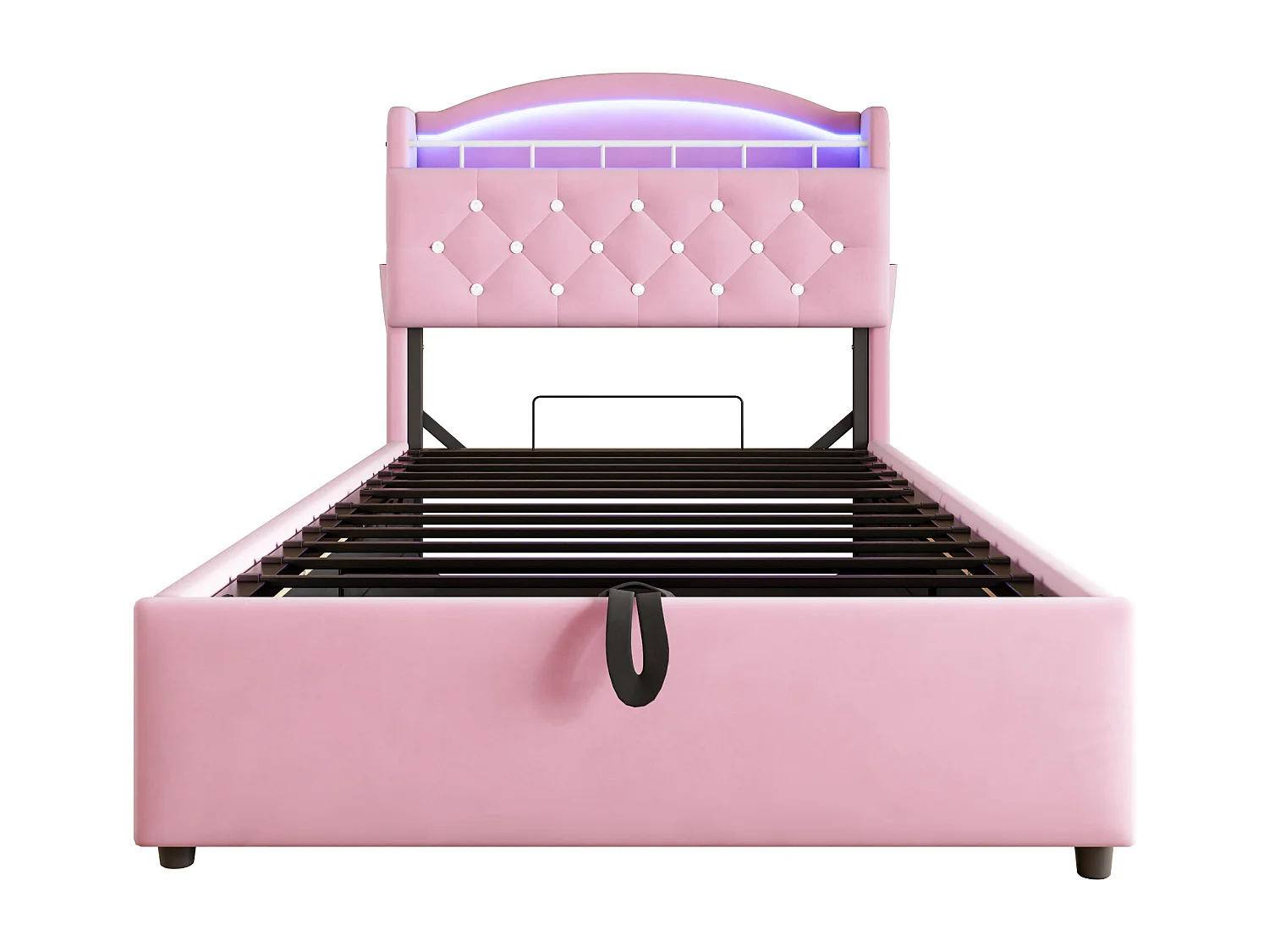 Lit coffre enfant 90x200cm - Velours - - avec LED - avec USB - rose  (matelas non inclus)