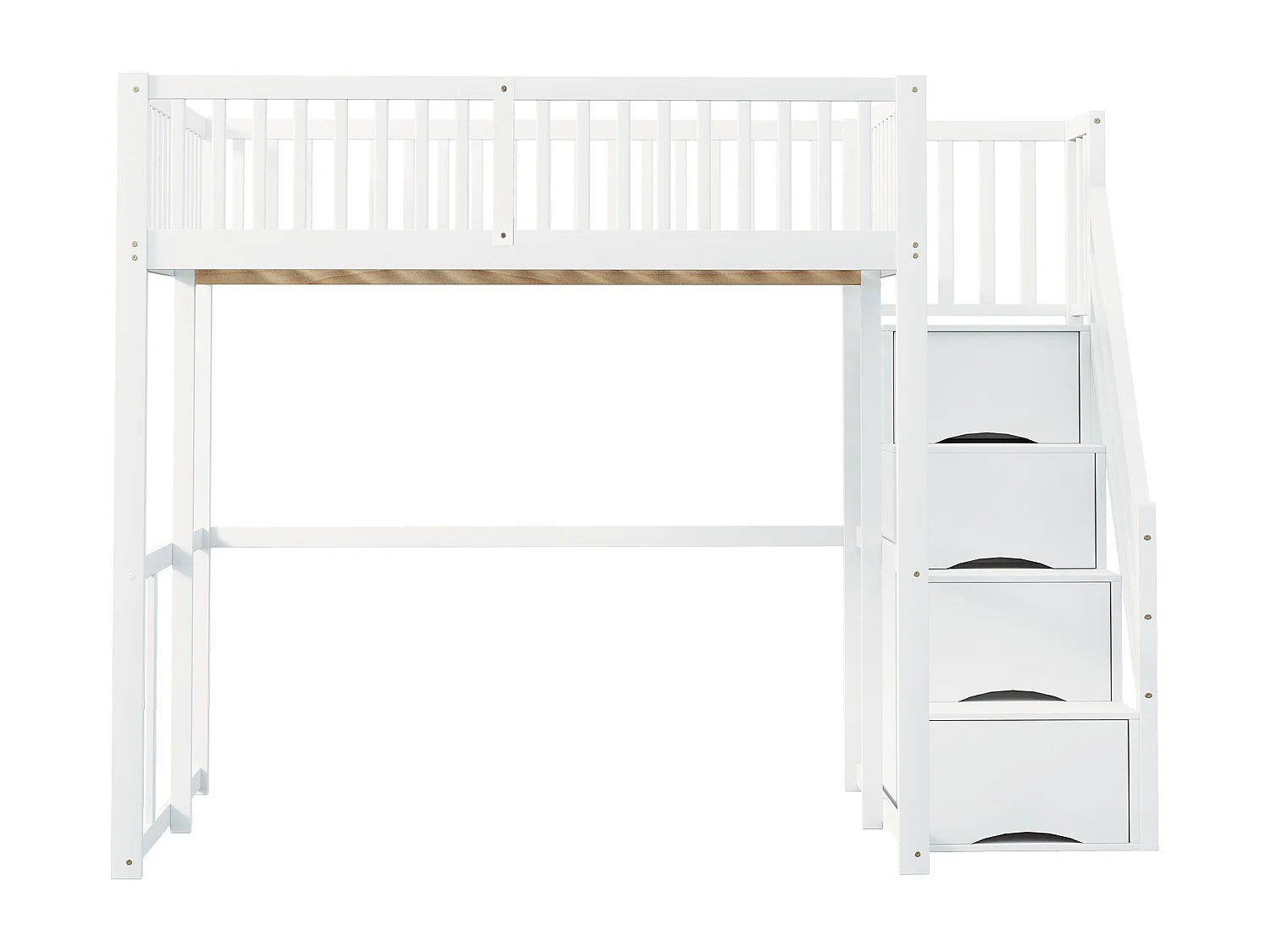Lit mezzanine 140x200cm - Avec échelle de rangement sécurisée - Barrières de sécurité - Bois massif - Blanc (matelas non inclus)