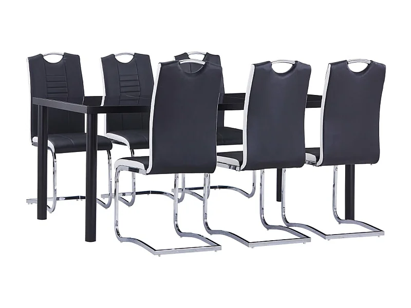 7 pcs conjunto de jantar couro artificial preto