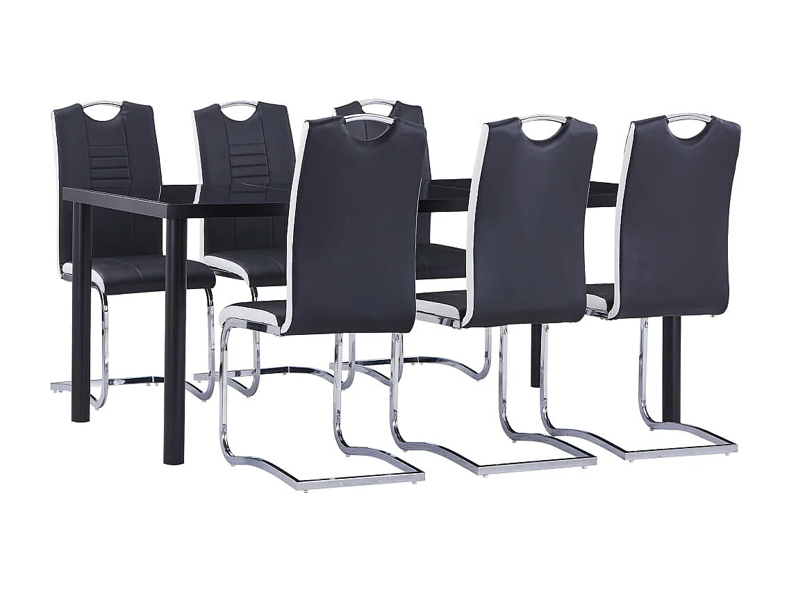 7 pcs conjunto de jantar couro artificial preto