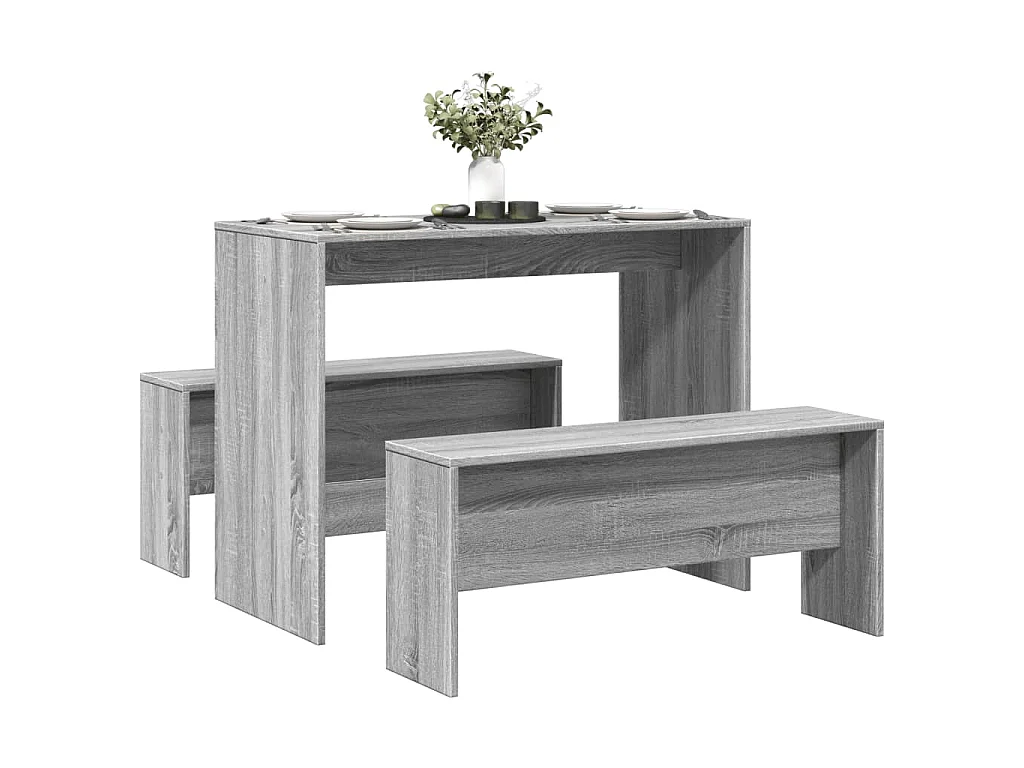 3-delige Eettafel en bankenset bewerkt hout grijs sonoma eiken