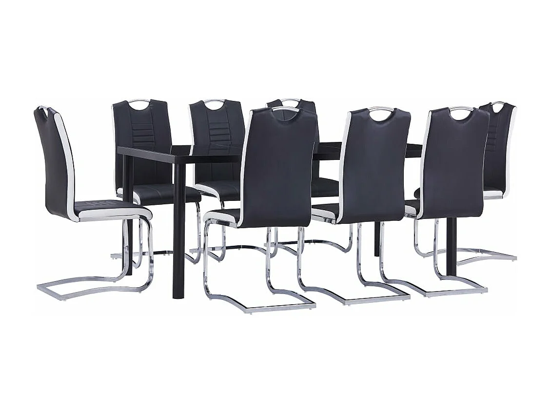 9 pcs conjunto de jantar couro artificial preto