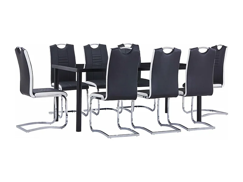 9 pcs conjunto de jantar couro artificial preto