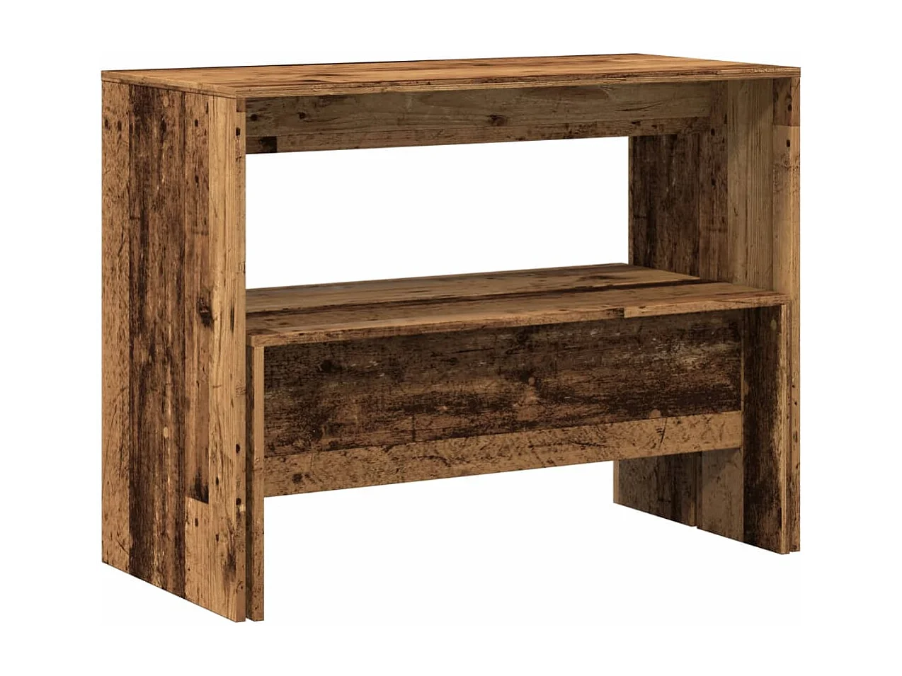 Set Tavolo da Pranzo e Panche 3 pz Legno Antico in Truciolato