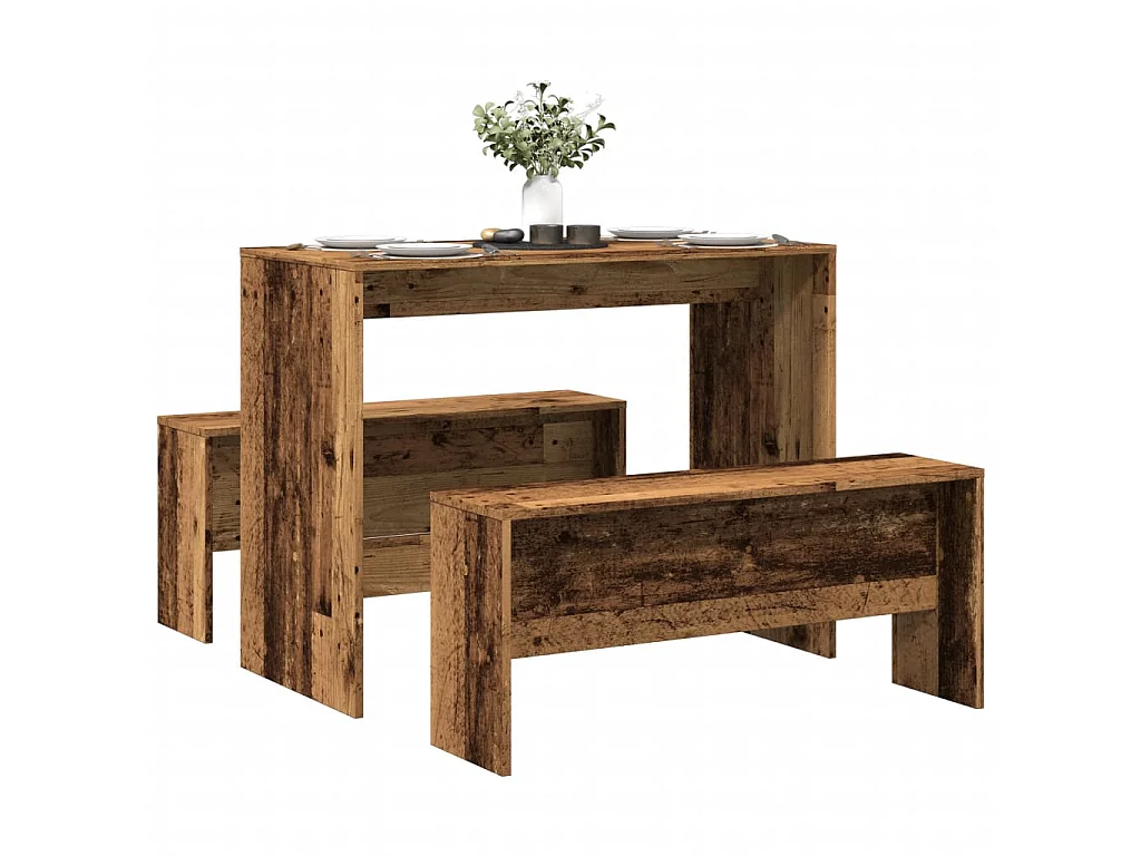 Ensemble table à manger et bancs 3 pcs bois d'ingénierie