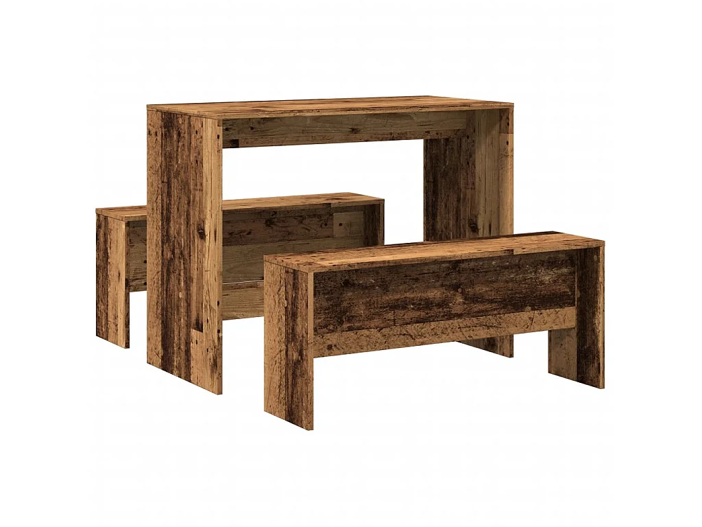 Ensemble table à manger et bancs 3 pcs bois d'ingénierie