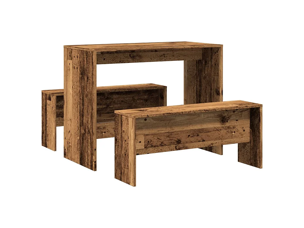 Ensemble table à manger et bancs 3 pcs bois d'ingénierie
