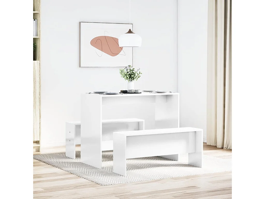 Ensemble table à manger et bancs 3 pcs bois d'ingénierie