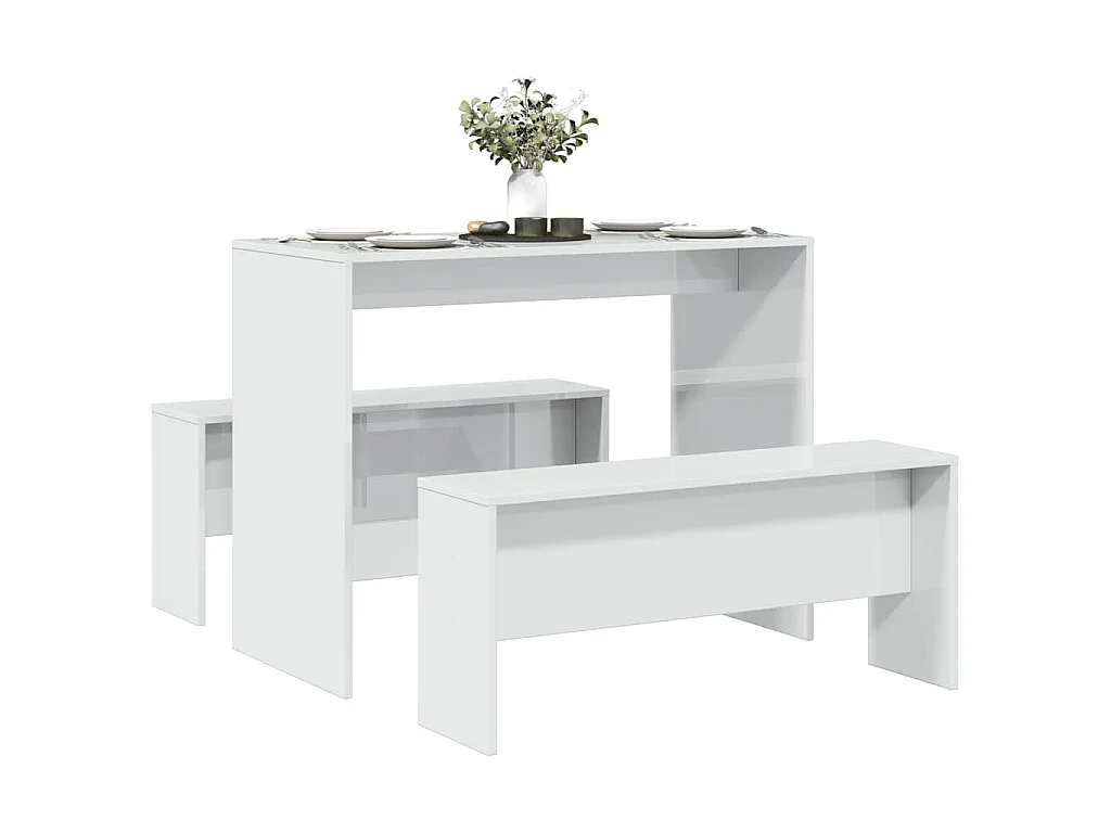 Ensemble table à manger et bancs 3 pcs bois d'ingénierie