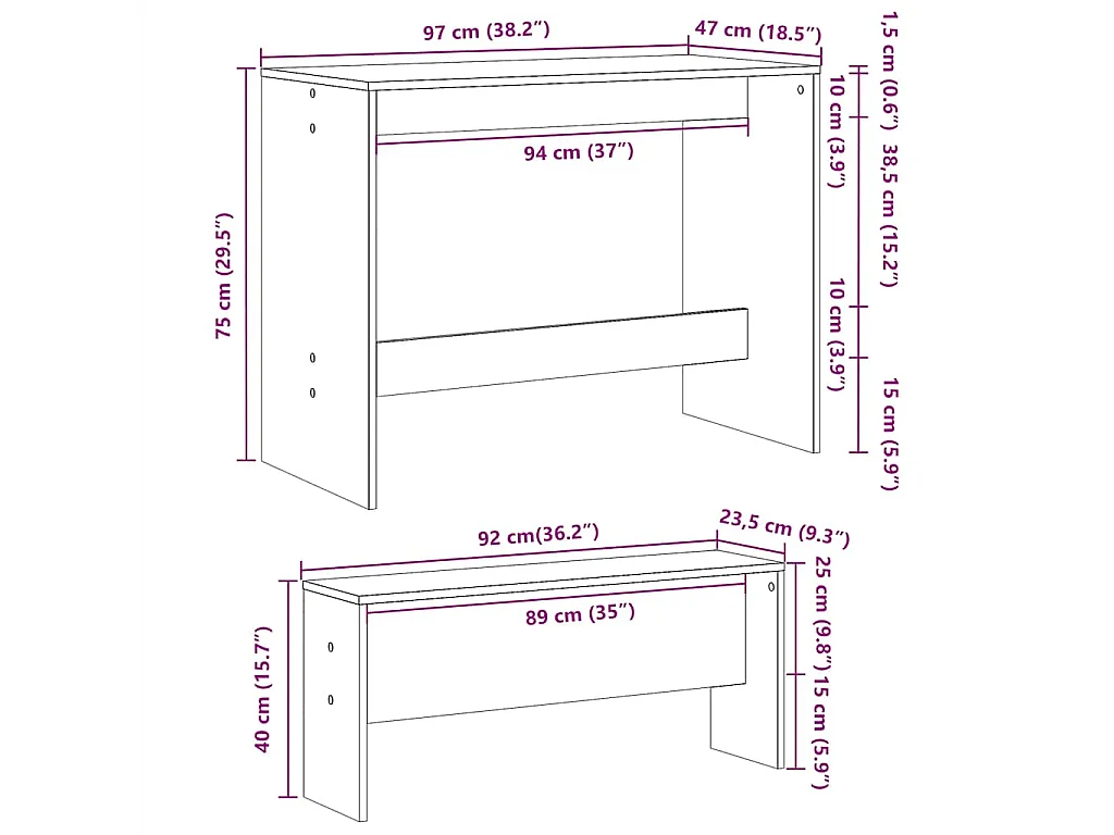 Ensemble table à manger et bancs 3 pcs bois d'ingénierie
