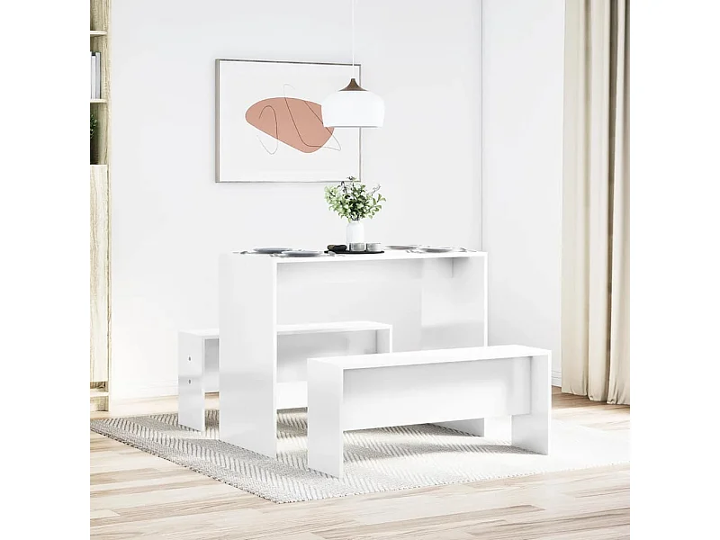 Ensemble table à manger et bancs 3 pcs bois d'ingénierie