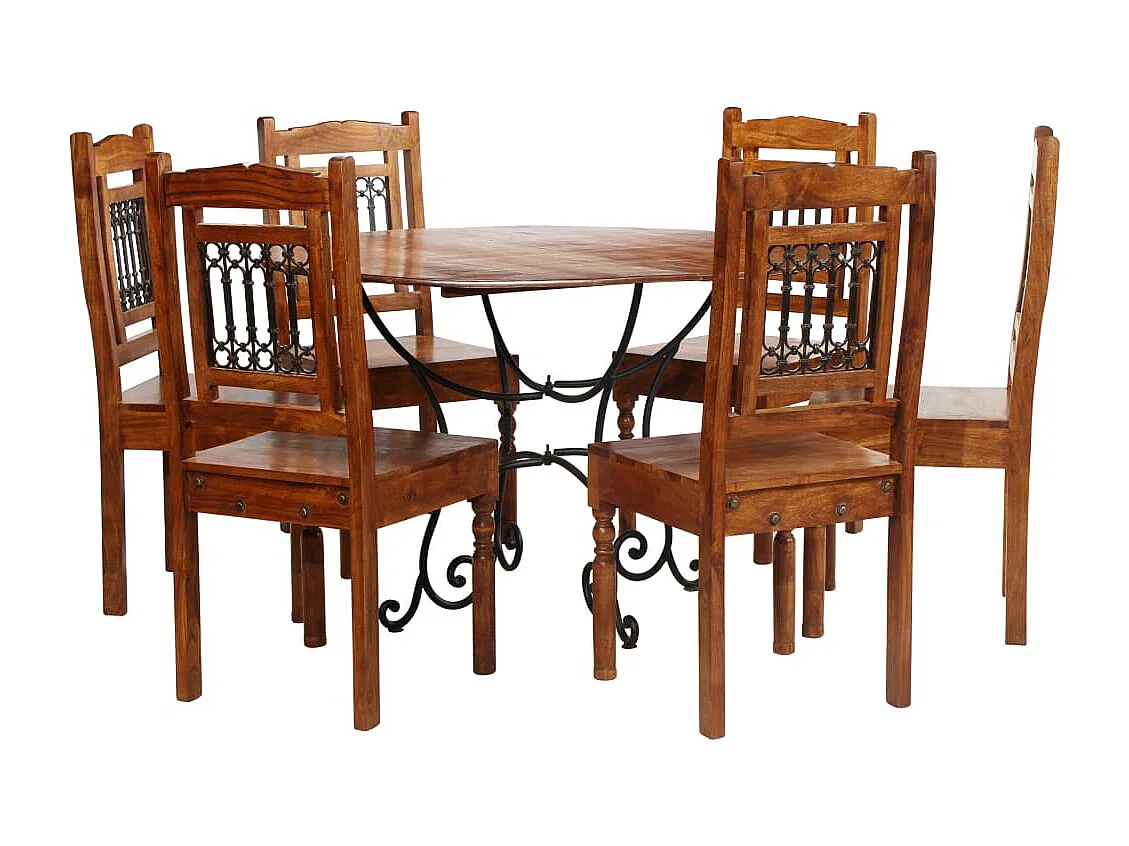 Conjunto mesa de jantar 7 pcs madeira de acácia maciça