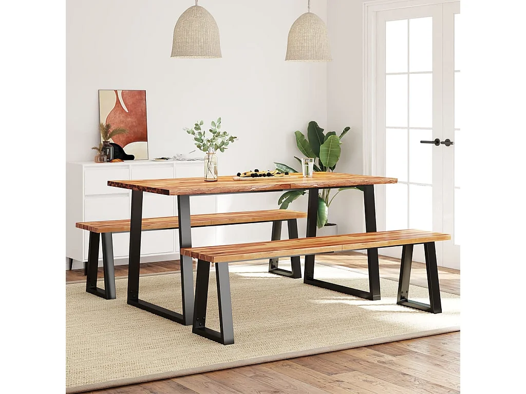 Ensemble à manger 3 pcs avec bord vivant bois massif d'acacia