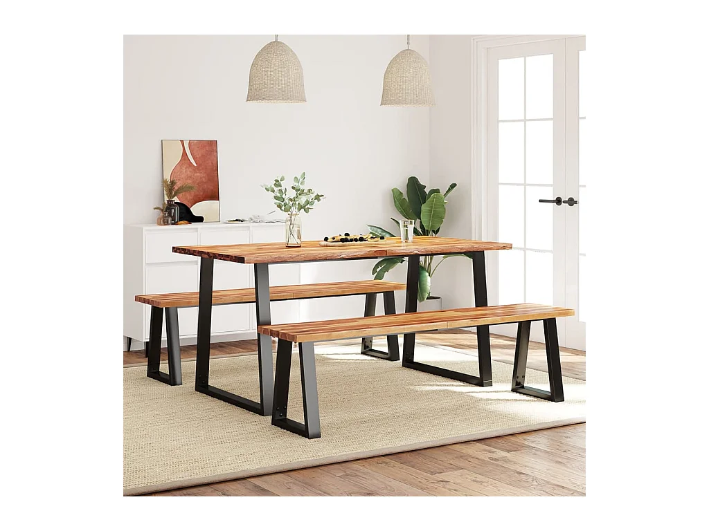 Ensemble à manger 3 pcs avec bord vivant bois massif d'acacia