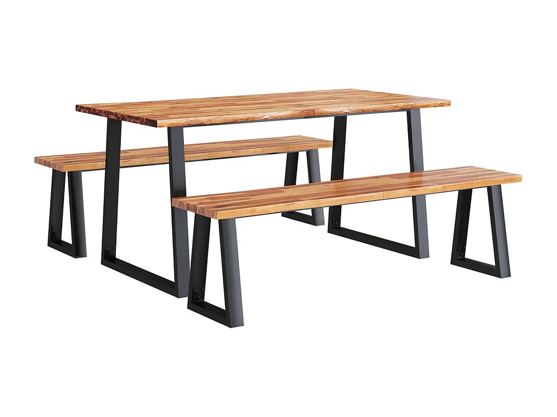 Ensemble à manger 3 pcs avec bord vivant bois massif d'acacia