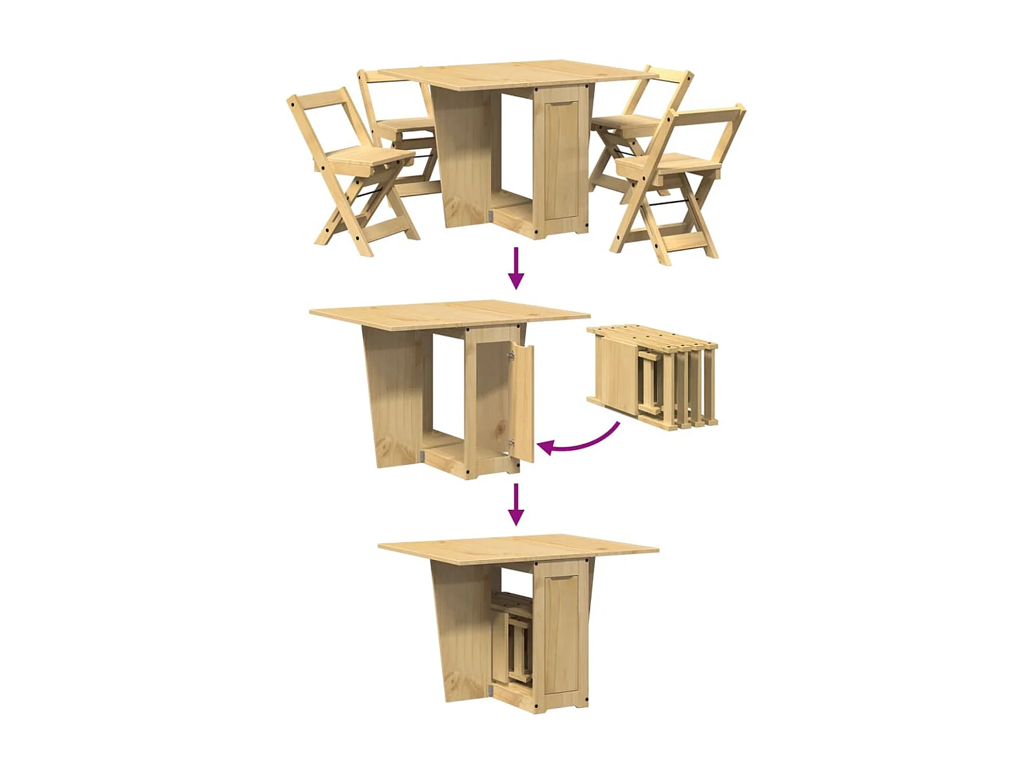 Set comedor plegable mariposa 5 pzas Corona madera pino marrón