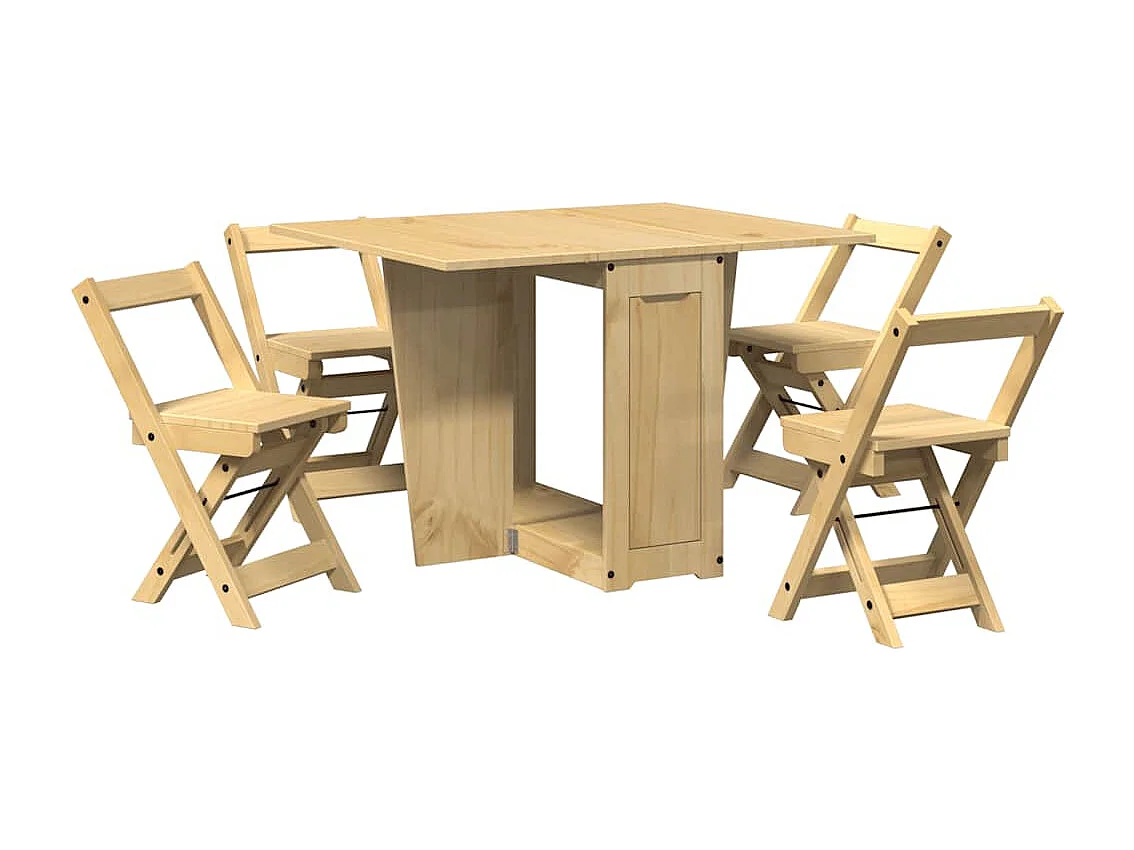 Set da Pranzo 5 pz Corona Pieghevole Marrone Cera in Pino