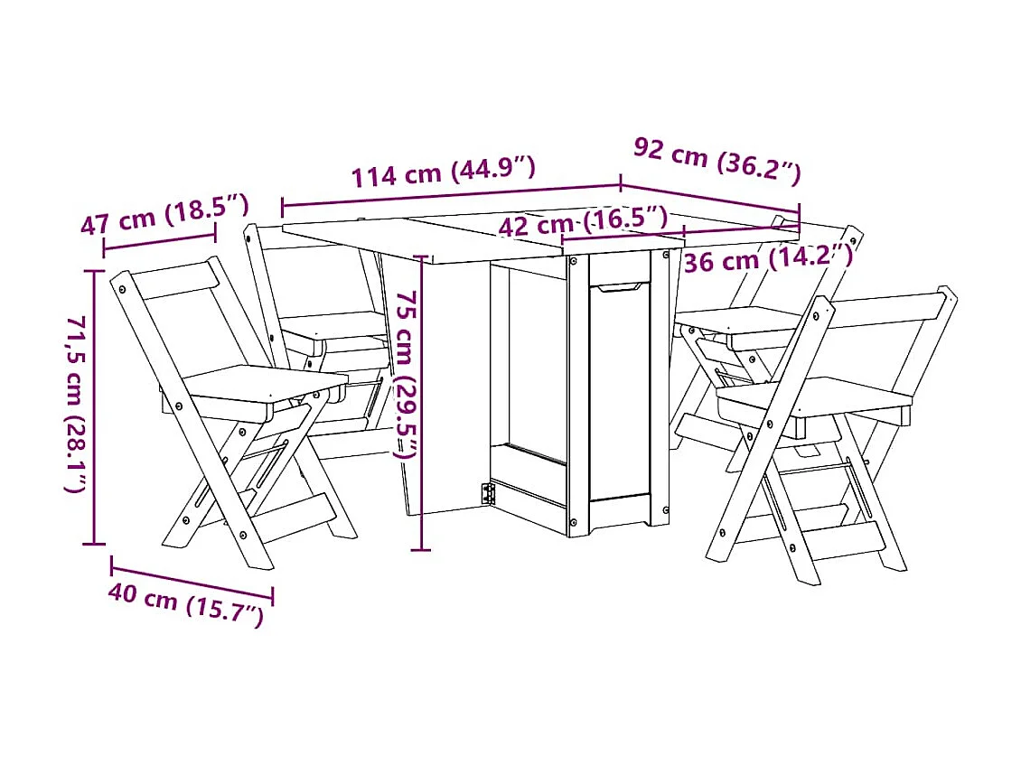 Set da Pranzo 5 pz Corona Pieghevole Marrone Cera in Pino