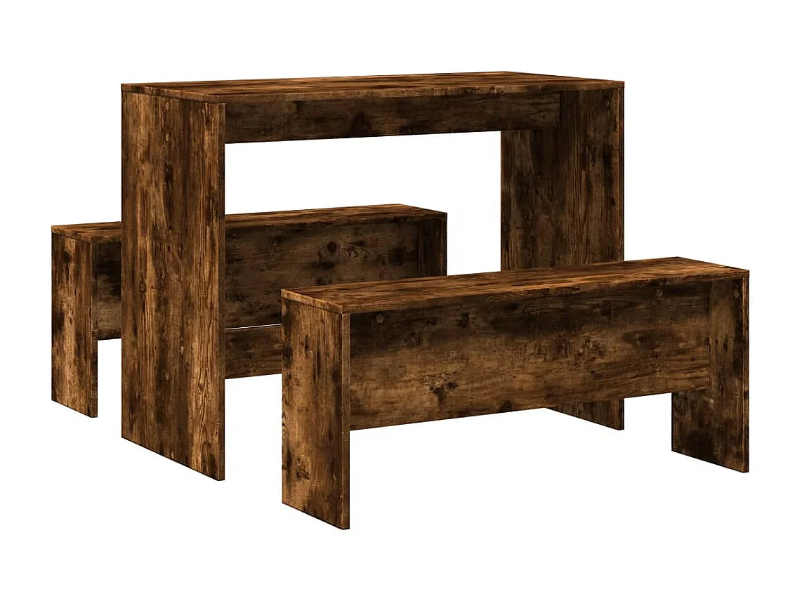Ensemble table à manger et bancs 3 pcs bois d'ingénierie