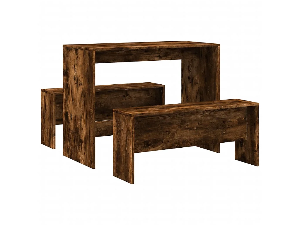 Ensemble table à manger et bancs 3 pcs bois d'ingénierie