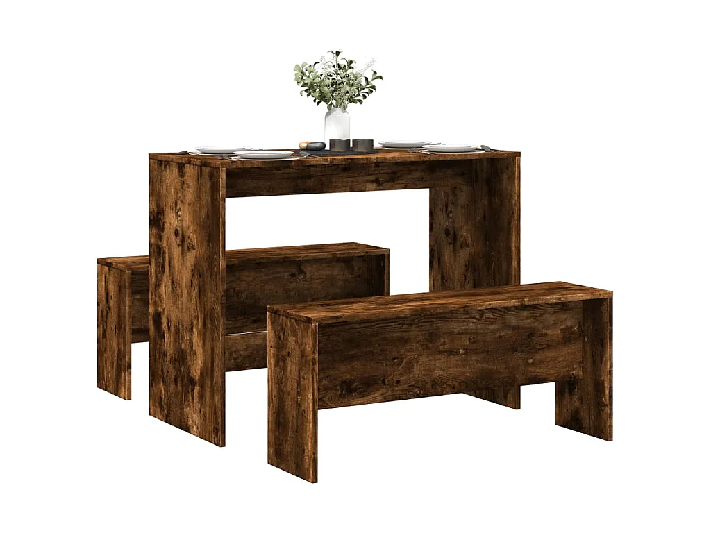 Ensemble table à manger et bancs 3 pcs bois d'ingénierie