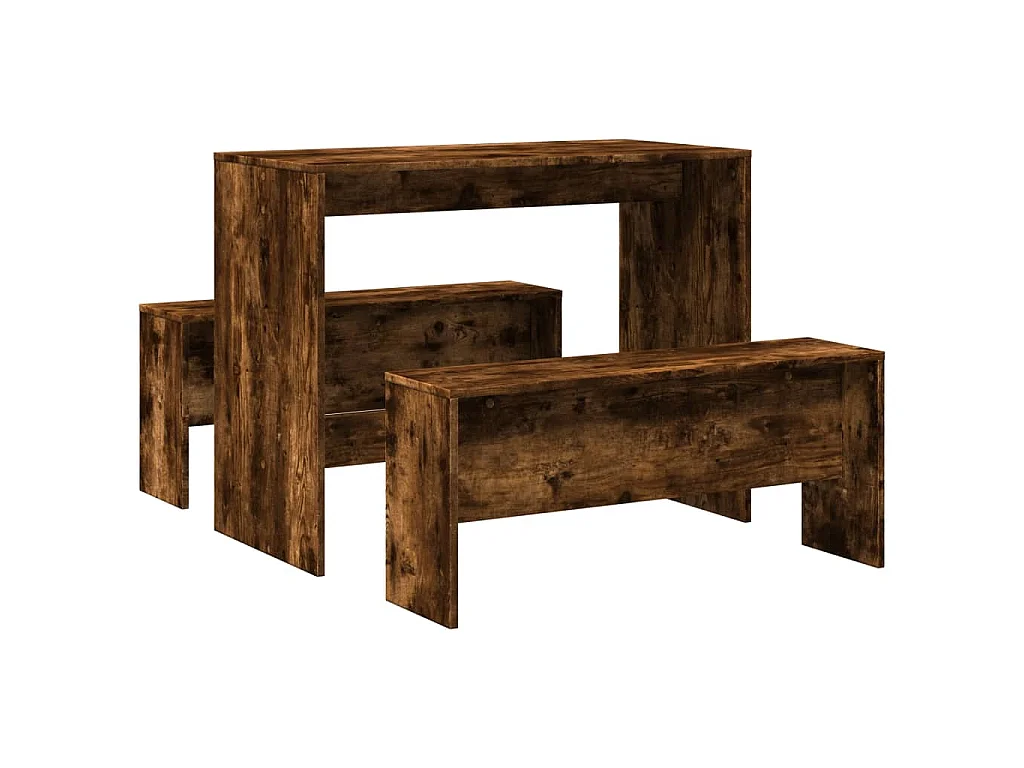 Ensemble table à manger et bancs 3 pcs bois d'ingénierie