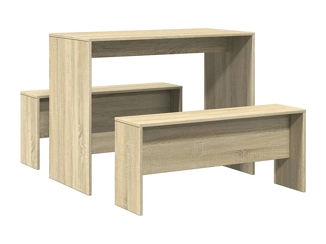 3-delige Eettafel en bankenset bewerkt hout sonoma eikenkleurig