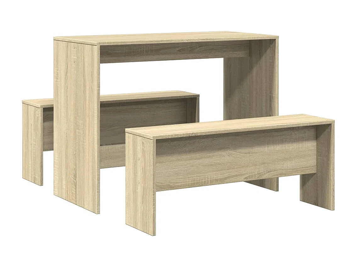 3-delige Eettafel en bankenset bewerkt hout sonoma eikenkleurig