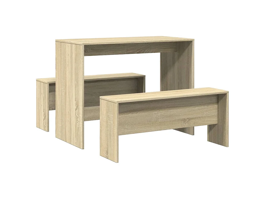 Ensemble table à manger et bancs 3 pcs bois d'ingénierie