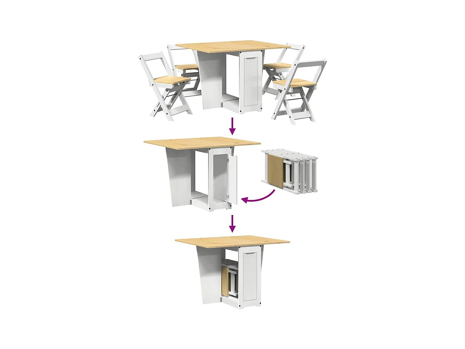 5-delige Eethoek Corona inklapbaar grenenhout wit