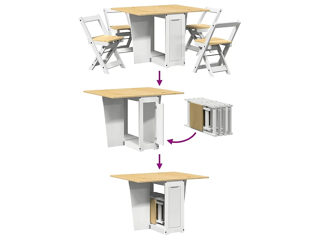 Set comedor plegable mariposa 5 pzas Corona madera pino blanco