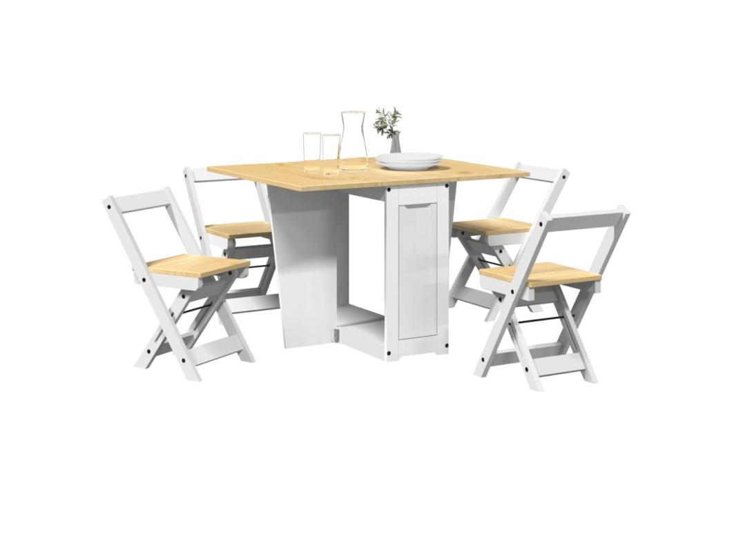 Set da Pranzo 5 pz Corona Pieghevole Bianco in Legno di Pino