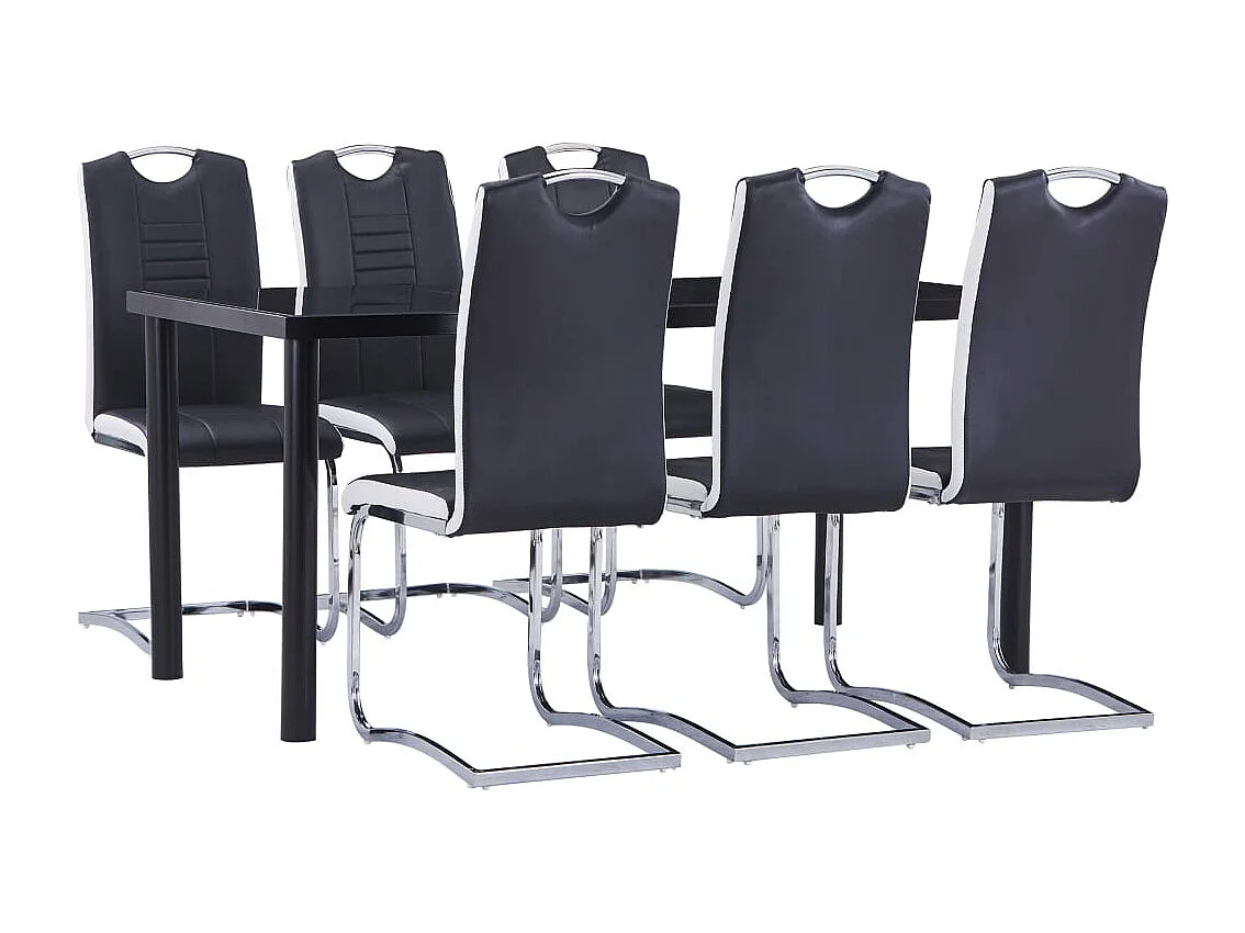 7 pcs conjunto de jantar couro artificial preto