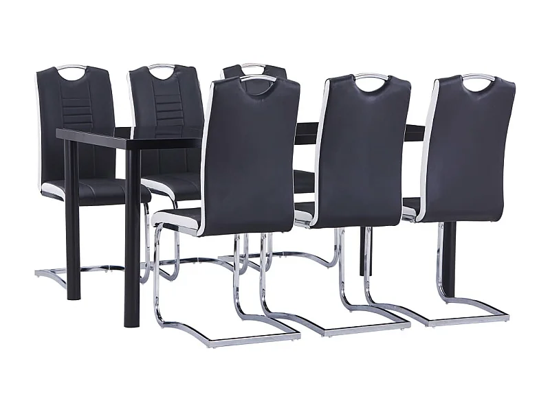 7 pcs conjunto de jantar couro artificial preto